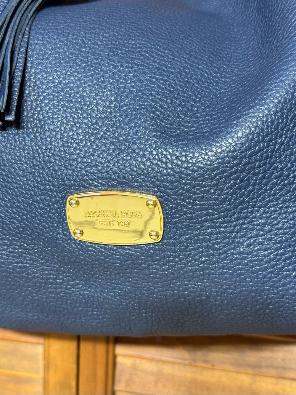 Michael Kors Navy Pebbled Leather Hobo with Tassel